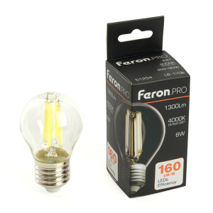 Изображение товара FERON Лампа светодиодная, 1300LM 8W 175-265V E27 4000K G45 прозрачная, LB-1708