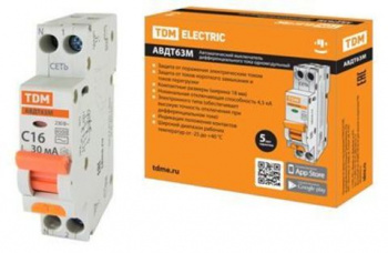 TDM Автоматический Выключатель Дифференциального тока одномодульный АВДТ 63М C10 10мА 4,5кА