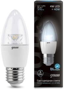 Gauss лампа светодиодная свеча прозрачная E27 4W 4100К с линзой