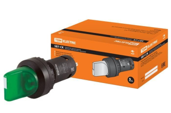 Изображение товара Переключатель на 2 положения с фиксацией SB7-CK2365-220V короткая ручка(LED) d22мм 1з+1р зеленый TDM