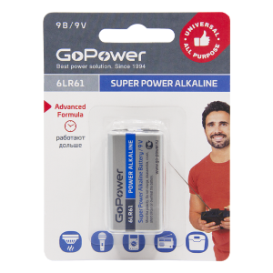 GoPower Батарейка Крона 6LR61 BL1 Alkaline 9V