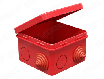 GREENEL Коробка распр. наружн. откидная кр, 80х80х50мм, IP54, 7 вводов, 4 сальника (45шт), красный