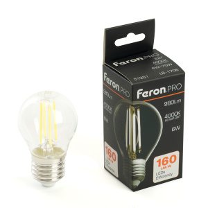 Изображение товара FERON Лампа светодиодная, 980LM 6W 175-265V E27 4000K G45 прозрачная, LB-1706