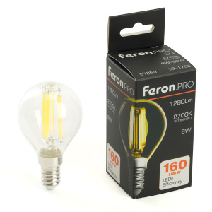 Изображение товара FERON Лампа светодиодная, 1280LM 8W 175-265V E14 2700K G45 прозрачная, LB-1708