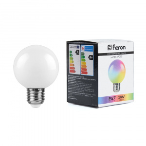 FERON Лампа светодиодная LB-371 Шар матовый E27 3W RGB плавная сменая цвета