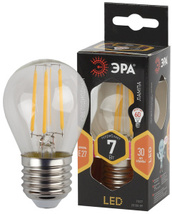 ЭРА Лампочка светодиодная F-LED P45-7W-827-E27 Е27 / Е27 7Вт филамент шар теплый белый свет