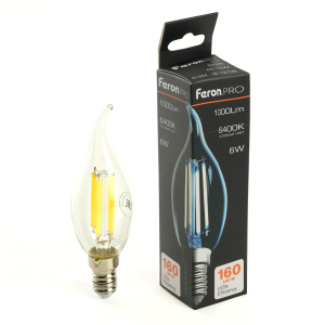 Изображение товара FERON Лампа светодиодная, 1000LM 6W 175-265V E14 6400K C35T прозрачная, LB-1216