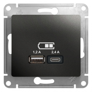 Systeme (Schneider) Electric  GLOSSA USB РОЗЕТКА A+С, 5В/2,4А, 2х5В/1,2 А, механизм, АНТРАЦИТ