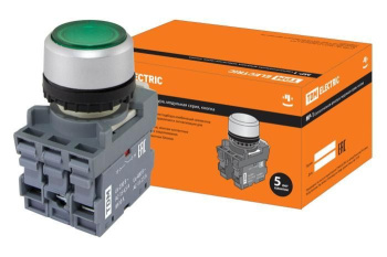 Изображение товара Кнопка MP1-21G(LED) в сборе d22мм/24В 1з+1р зеленая TDM