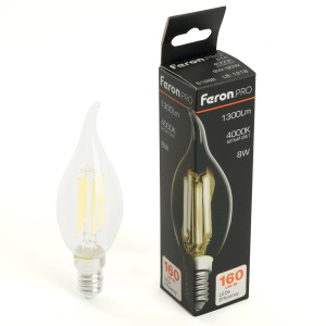 Изображение товара FERON Лампа светодиодная, 1300LM 8W 175-265V E14 4000K C35T прозрачная, LB-1218