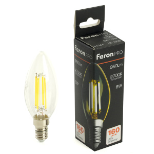 Изображение товара FERON Лампа светодиодная, 960LM 6W 175-265V E14 2700K C35 прозрачная, LB-1206