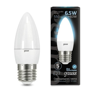 Изображение товара Gauss свеча светодиодная матовая E27 6.5W 4100К