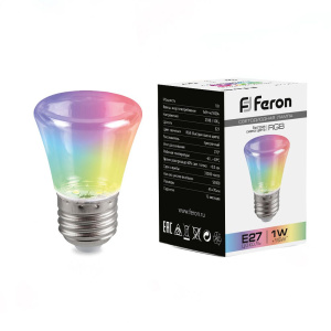 FERON Лампа светодиодная,  (1W) 230V E27 RGB C45, LB-372 прозрачный плавная смена цвета