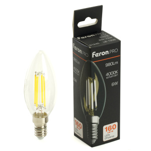 Изображение товара FERON Лампа светодиодная, 980LM 6W 175-265V E14 4000K C35 прозрачная, LB-1206