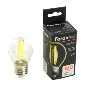 Изображение товара FERON Лампа светодиодная, 1280LM 8W 175-265V E27 2700K G45 прозрачная, LB-1708