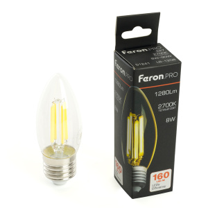 Изображение товара FERON Лампа светодиодная, 1280LM 8W 175-265V E27 2700K C35 прозрачная, LB-1208