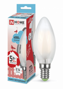IN HOME Лампа светодиодная LED-СВЕЧА-deco 5Вт 230В Е14 4000К 450Лм матовая