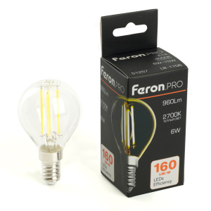 Изображение товара FERON Лампа светодиодная, 960LM (6W) 175-265V E14 2700K G45 прозрачная, LB-1706