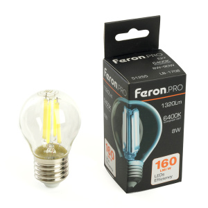 Изображение товара FERON Лампа светодиодная, 1320LM (8W) 175-265V E27 6400K G45 прозрачная, LB-1708