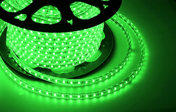 Лента светодиодная 220В, SMD2835, 4,8Вт/м, 60 LED/м, Зеленый, 10х7мм,с кабелем питания, IP67 NEON-NIGHT