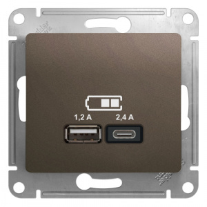 Systeme (Schneider) Electric  GLOSSA USB РОЗЕТКА A+С, 5В/2,4А, 2х5В/1,2 А, механизм, ШОКОЛАД