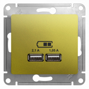 Systeme (Schneider) Electric  GLOSSA USB РОЗЕТКА, 5В/2100мА, 2х5В/1050мА, механизм, ФИСТАШКОВЫЙ