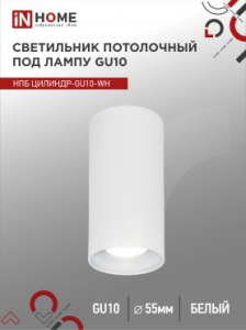 IN HOME Светильник потолочный НПБ ЦИЛИНДР-GU10-WH под GU10 55х100мм белый