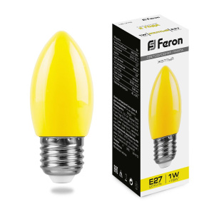 FERON Лампа светодиодная,  (1W) 230V E27 желтый C35, LB-376
