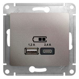 Systeme (Schneider) Electric  GLOSSA USB РОЗЕТКА A+С, 5В/2,4А, 2х5В/1,2 А, механизм, ПЛАТИНА
