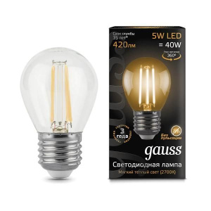 Изображение товара Gauss лампа светодиодная филамент шарик E27 5W 2700K