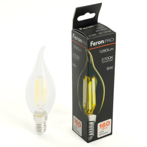 Изображение товара FERON Лампа светодиодная, 1280LM 8W 175-265V E14 2700K C35T прозрачная, LB-1218