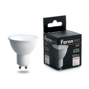 FERON PRO Лампа светодиодная LB-1608 (8W) 230V GU10 2700K MR16 OSRAM LED*