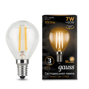Лампа Gauss LED Filament Шар E14 7W 550lm 2700K