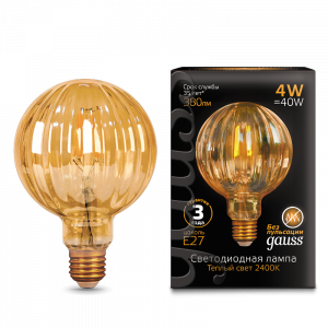 Gauss Лампа Filament G100 4W 380lm 2400К Е27 golden Baloon LED