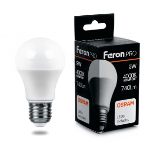 FERON PRO Лампа светодиодная LB-1009 (9W) 230V E27 4000K A60 OSRAM LED*