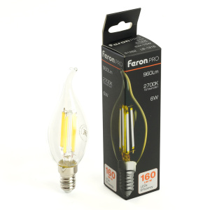 Изображение товара FERON Лампа светодиодная, 960LM 6W 175-265V E14 2700К C35T прозрачная, LB-1216