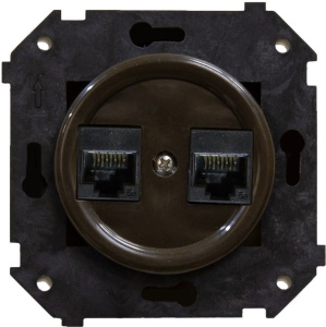 BIRONI Розетка двойная компьютерная механизм+ накладка, цвет коричневый (скрытый монтаж)