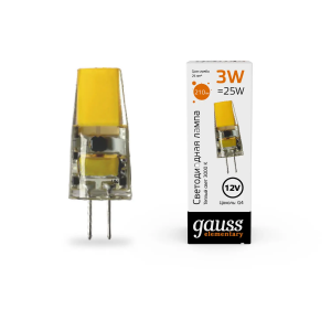 Gauss Лампа Elementary G4 12V 3W 250lm 3000K силикон LED 1/20/200