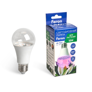FERON Лампа светодиодная для растений, А60 (15W) 230V E27, красно-синий спектр LB-7061