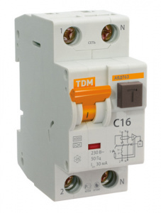 АВДТ 63 2Р(1Р+N) C10 30мА 6кА тип А - Автоматический Выключатель Дифференциального тока TDM