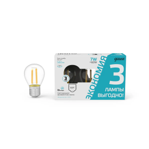 Gauss Лампа Filament Шар 7W 580lm 4100К Е27 LED (3 лампы в упаковке) 1/20