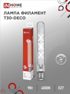 INHOME Лампа сд LED-T30-deco 9Вт 230В Е27 4000К 1140Лм 225мм прозрачная