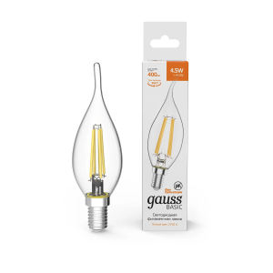Gauss Basic Лампа Filament Свеча на ветру 4,5W 400lm 2700К Е14 LED