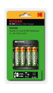 Kodak Зарядное устройство для аккумуляторов USB Overnight charger with 4 x AA 2700 mAh [K4AA/AAA]