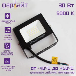 ФАРЛАЙТ Прожектор светодиодный Тридцаточка СДО 30Вт 5000K IP65 черный